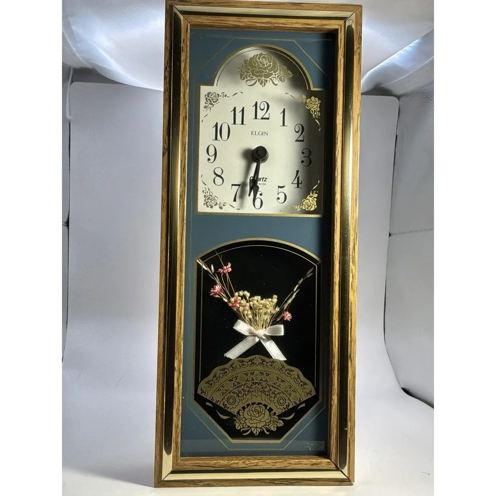 Vintage Elgin Quartz Shadowbox Tabletop Clock